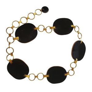 Gold Black Patent Leather Oval Chain Waist Belt 29-35"‎ Shiny Statement O-ring
